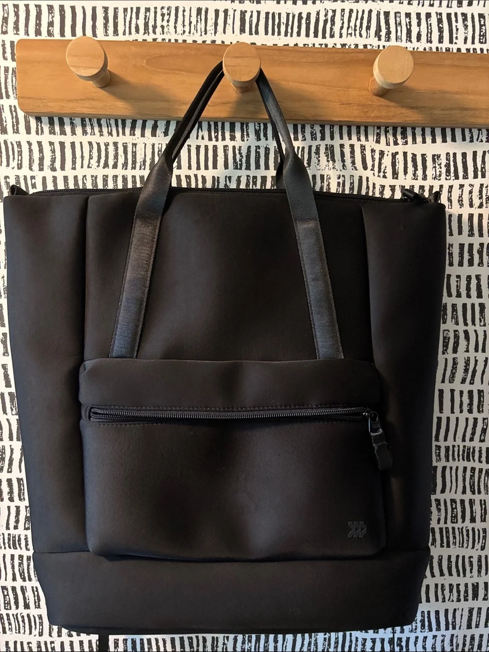 Unisex Black Laptop Tote Bag with Front Zip Pocket